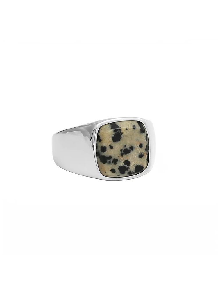 Stainless Steel Natural Stone Signet Ring, Square Black Onyx / Tiger Eye / Marble Statement Ring for Men & Women