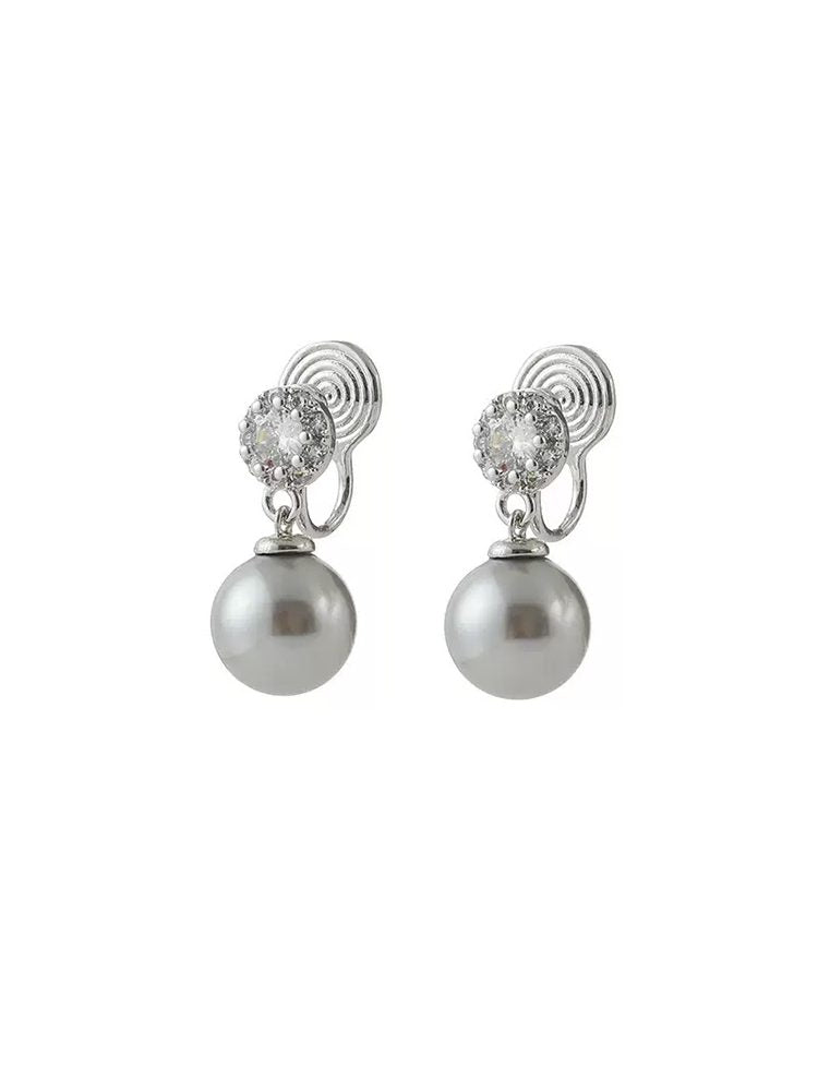Gray Pearl Clip-On Earrings, Elegant Non-Pierced Pearl Stud Earrings, Timeless Fashion Jewelry