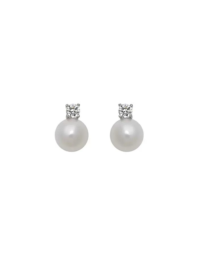 Minimalist Faux Pearl Earrings, White & Grey Zircon Accent, S925 Sterling Silver Stud & Clip-On Earrings for Non-Pierced Ears