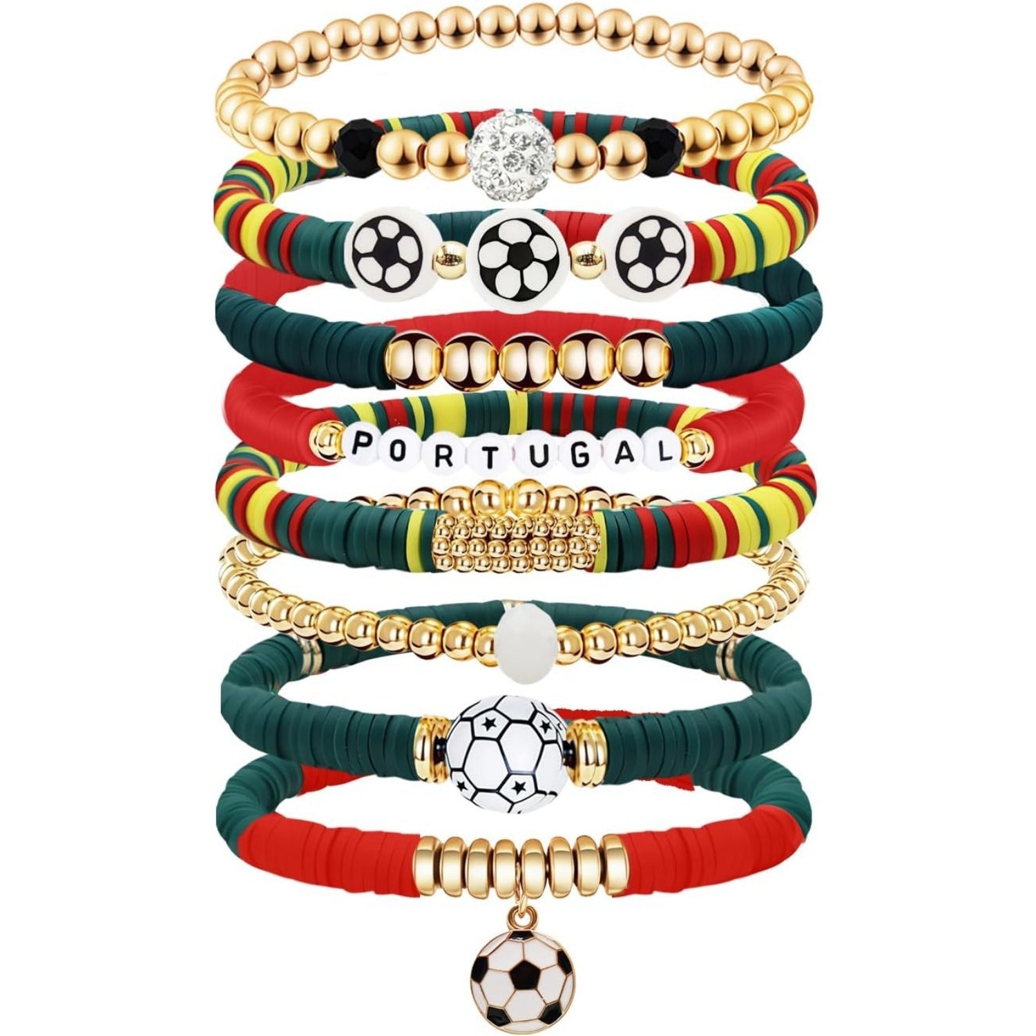 2026 Football Fan Bracelet Set--National Team Theme Bracelet, with Football Pendant, Sports Supporter Jewelry Accessory