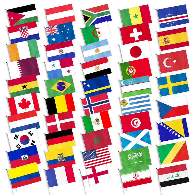 2026 International Football Tournament Flag Decorations – 48 Nation Banner Set, Handheld Flags, Shawl Flags, Fan Party Decorations, Custom Wholesale Available