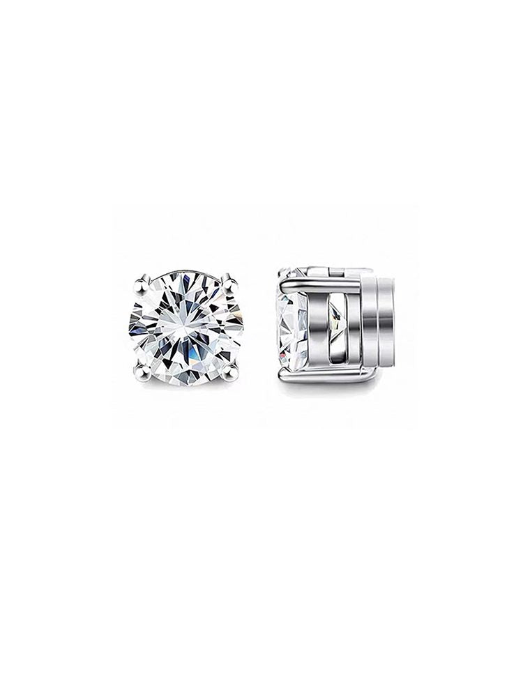 2PCS Silver Zircon Magnetic Earrings Set Circle & Square