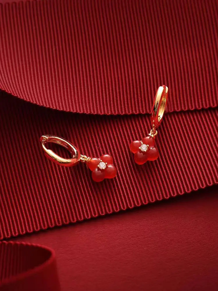 316L Clover flower earrings red 18k gold plated Wo - view 6