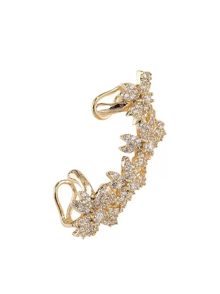 316 Stainless steel floral long ear cuffs with simulated dia Detail View — Waterproof & Hypoallergenic