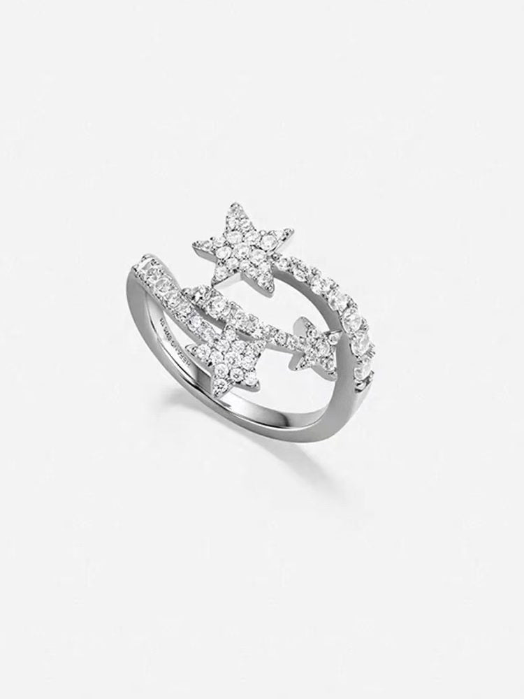 F136 2026 stainless steel star sparkle open 3 ring set Side View — Stainless Steel