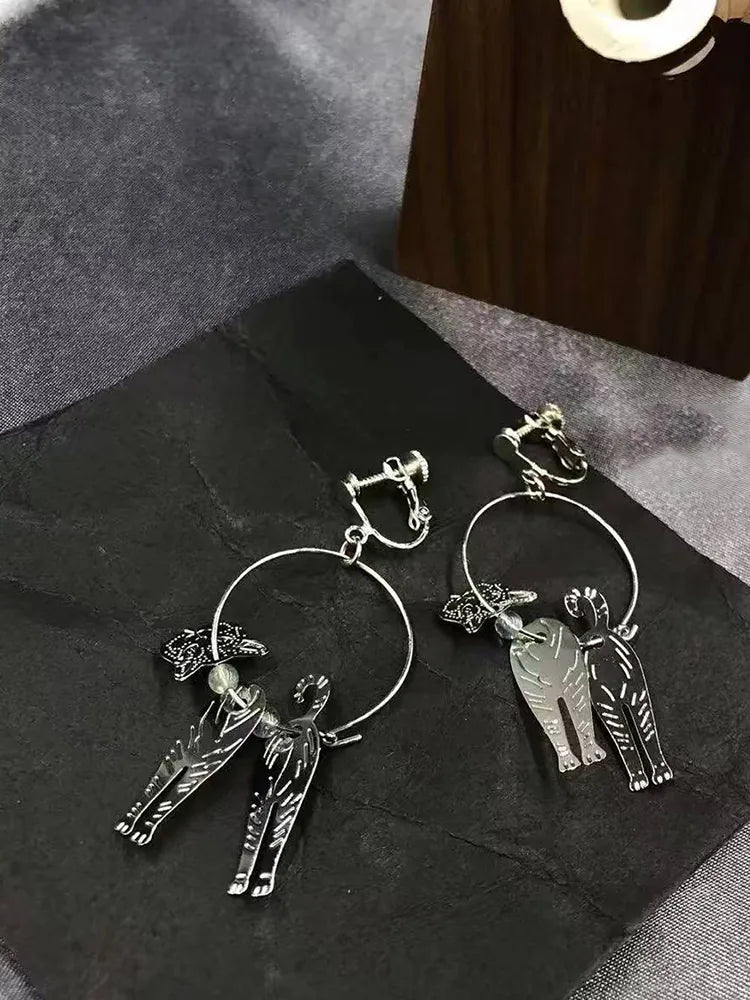 3D cat ear clip-on earrings Stud Dangle