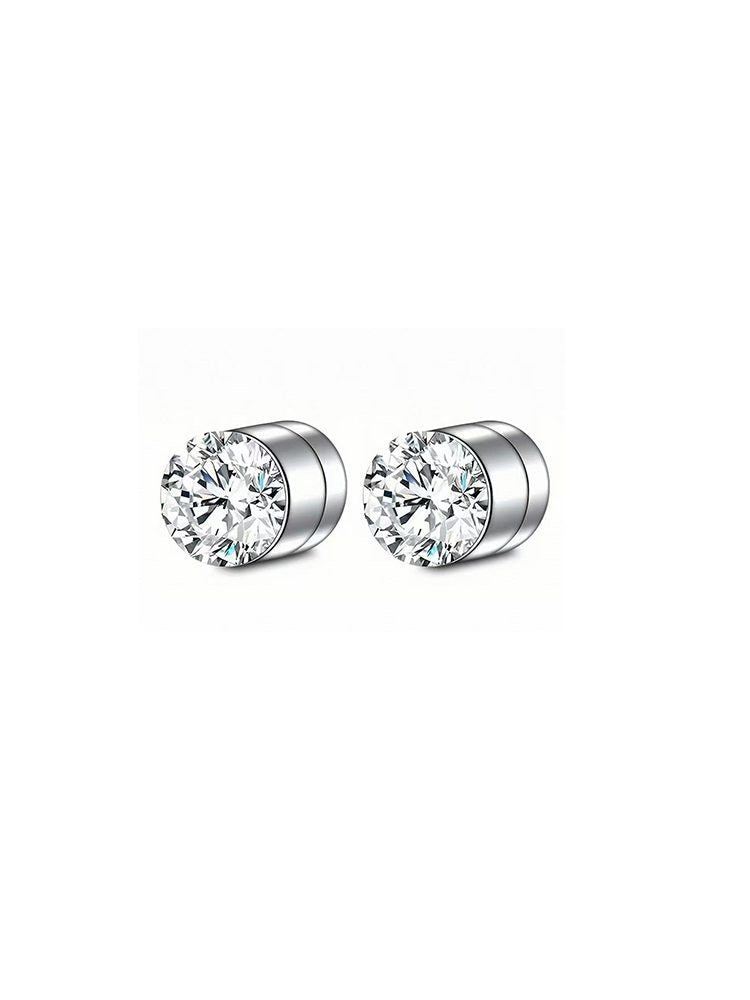 4PCS Silver Zircon Magnetic Earrings Set No Piercing