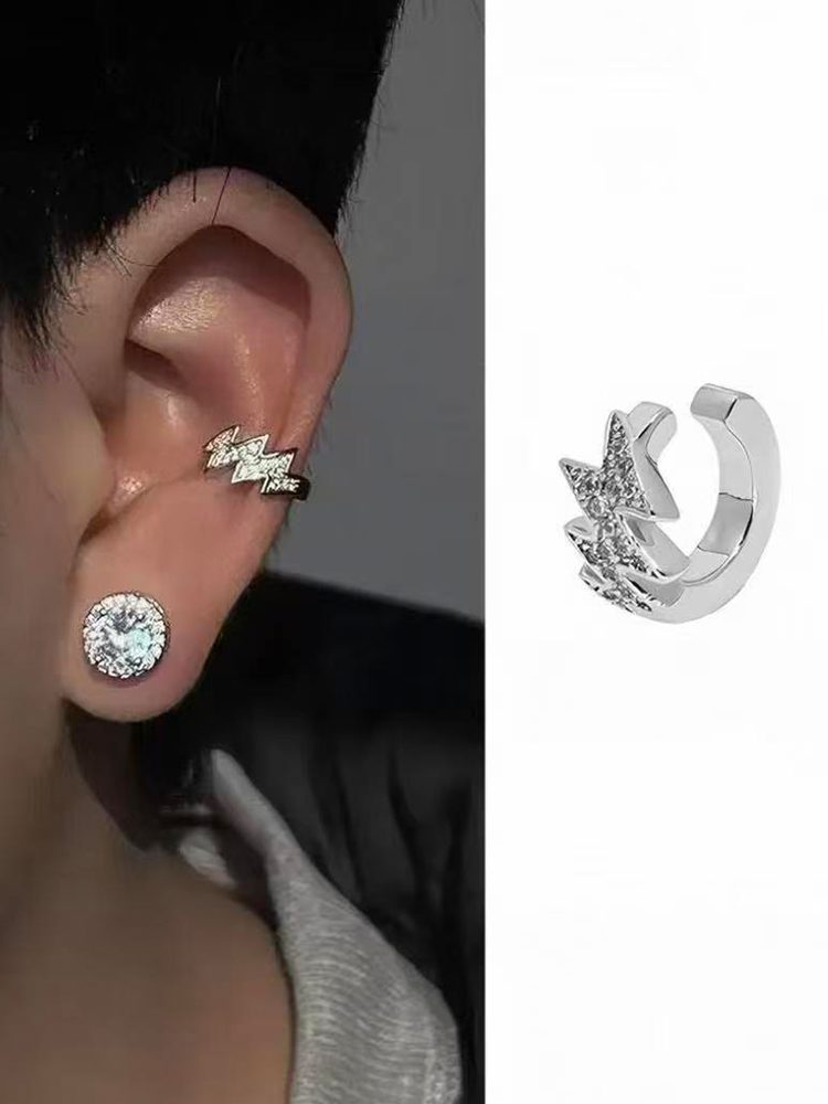 4 Pairs Black & White Zircon Magnetic Earrings & Ear Cuffs Set Cool Unique