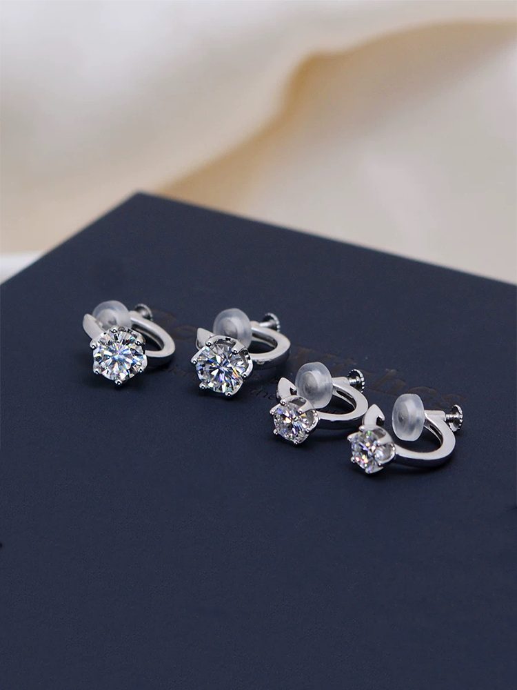 80-facet 1 kela moissanite 925 sterling silver ear clips stud