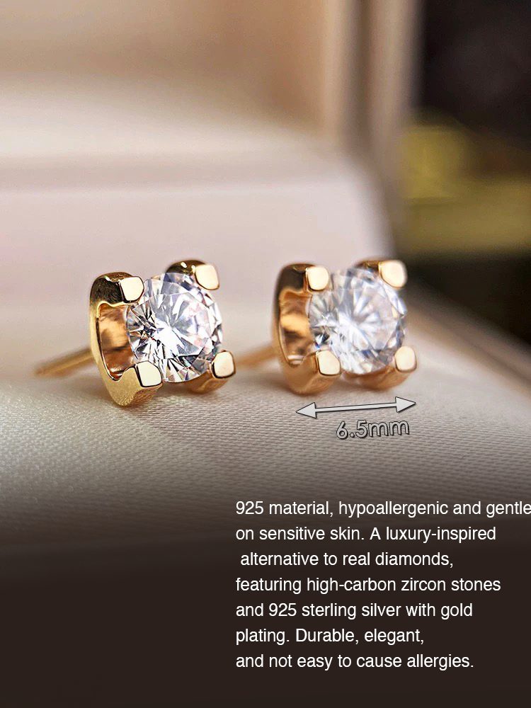 925 Sterling Silver Gold Plated Moissanite Stud Earrings - 4-Prong GRA Certified Hypoallergenic Sleep-Safe Earrings