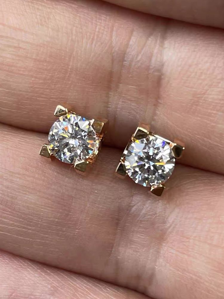 925 Sterling Silver Gold Plated Moissanite Stud Earrings - 4-Prong GRA Certified Hypoallergenic Sleep-Safe Earrings