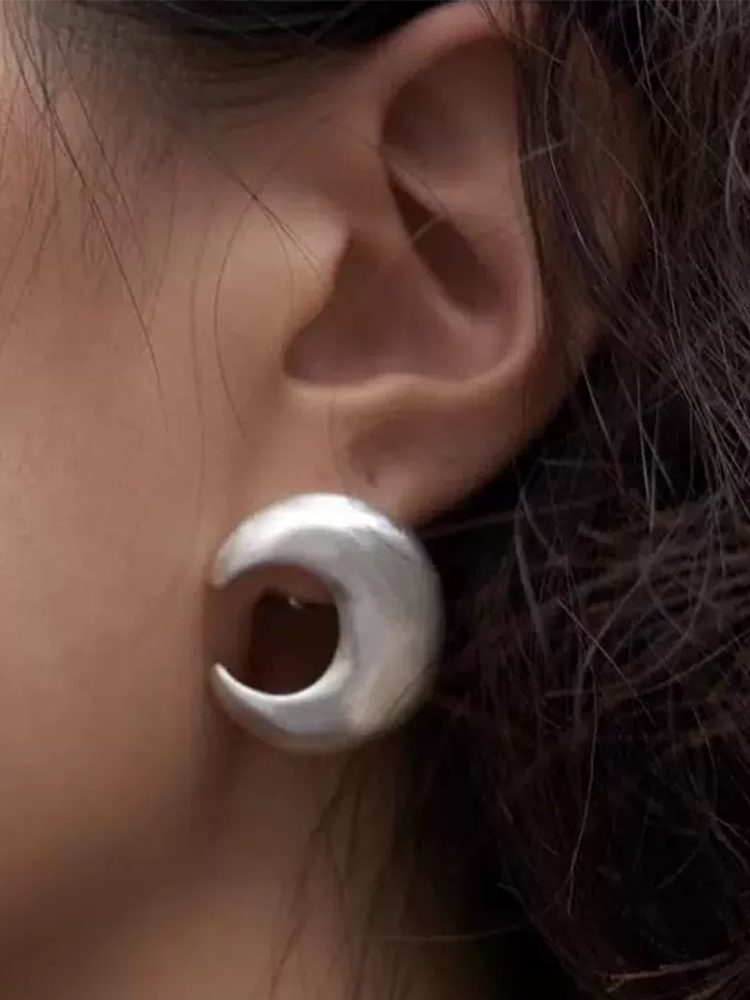 925 Sterling Silver Handmade Moon Stud Earrings – Minimalist Silver Earrings