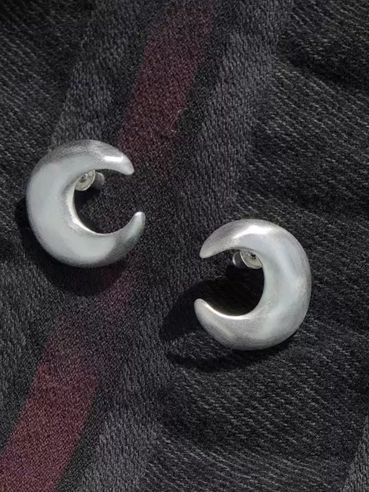 925 Sterling Silver Handmade Moon Stud Earrings – Minimalist Silver Earrings