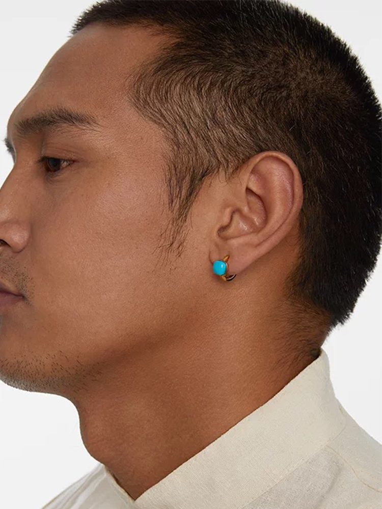Adjustable Gold Plated Sterling Silver Ear Cuff, Turquoise Ear Clip for Men and Women, No Piercing Required