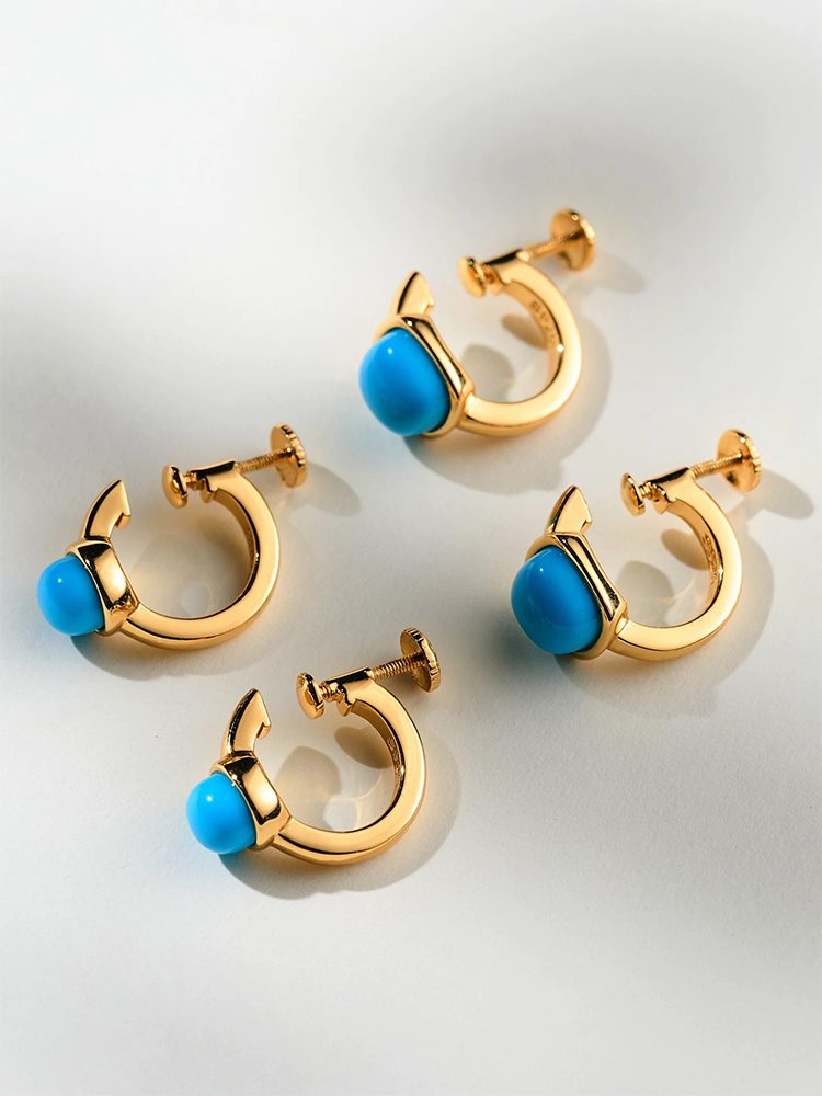 Adjustable Gold Plated Sterling Silver Ear Cuff, Turquoise Ear Clip for Men and Women, No Piercing Required