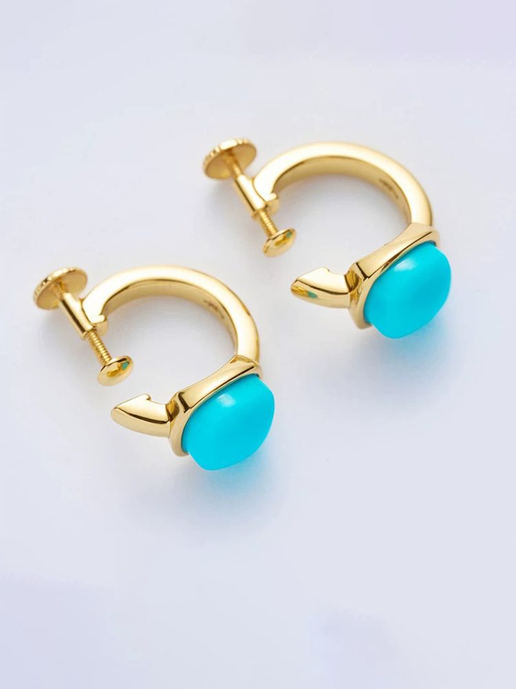 Adjustable Gold Plated Sterling Silver Ear Cuff, Turquoise Ear Clip for Men and Women, No Piercing Required