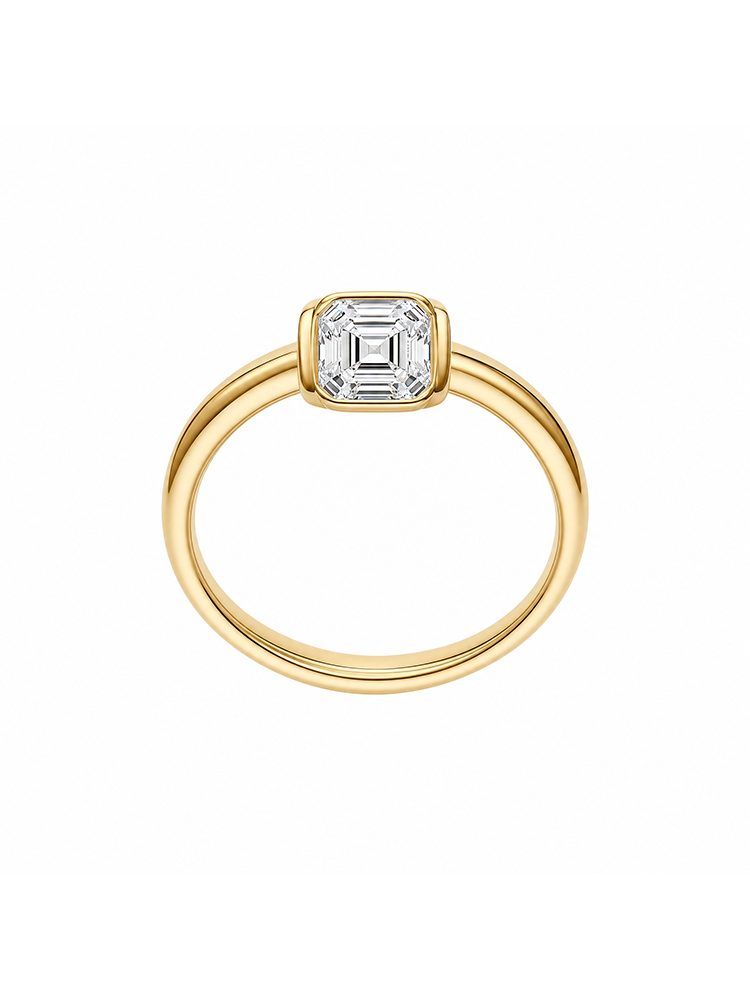 Asscher Cut Clear Cubic Zirconia Ring, Gold Tone Statement Ring, Vintage Inspired Square Stone Jewelry