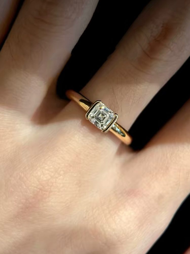 Asscher Cut Clear Cubic Zirconia Ring, Gold Tone Statement Ring, Vintage Inspired Square Stone Jewelry