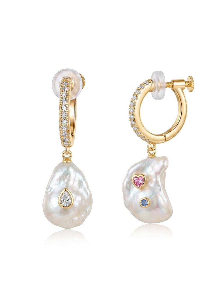 Baroque Natural Freshwater Pearl Earrings – Handmade Irregular Pearl Screw Back Clip-On Earrings