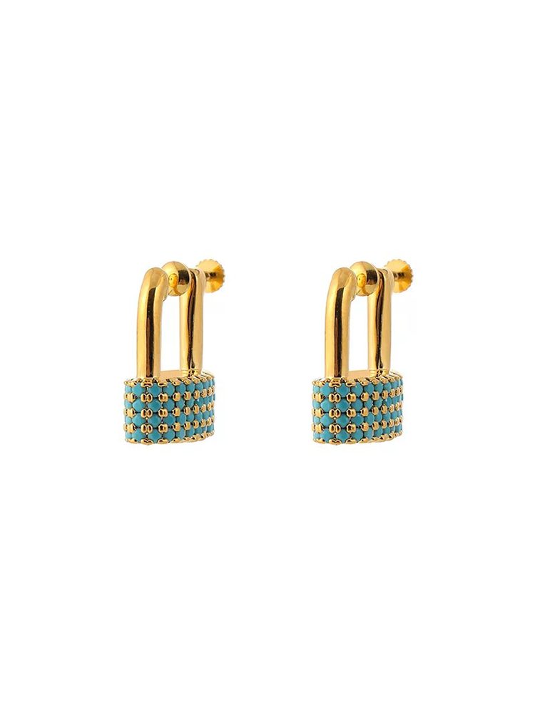 Blue Lock Clip-On Earrings – Comfort Gold Plated Non-Pierced Screw Back Clip-On Earrings
