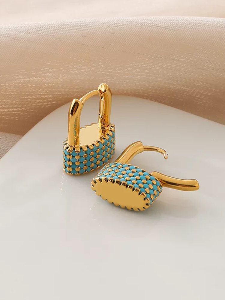 Blue Lock Clip-On Earrings – Comfort Gold Plated Non-Pierced Screw Back Clip-On Earrings