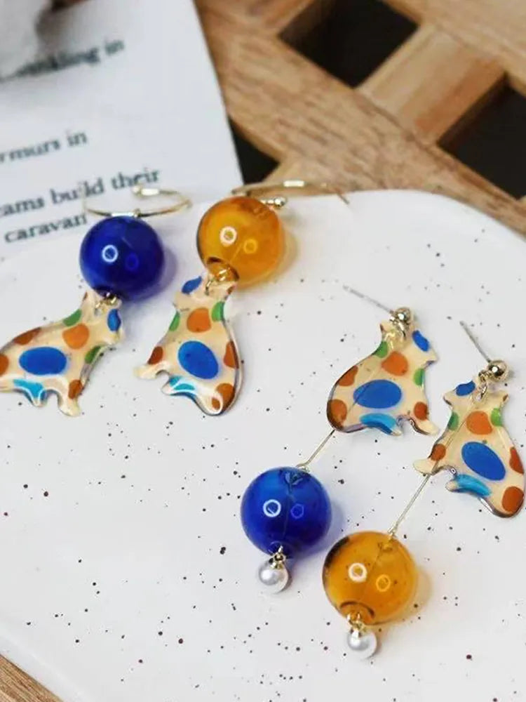 Blue Planet Pop Spectrum Cat Drop Studs & Clip-On Earrings ( Side View — 18K Gold Plated
