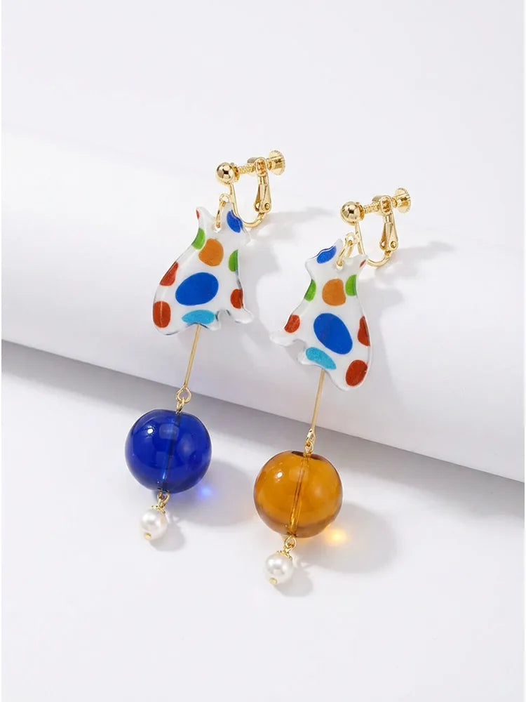 Blue Planet Pop Spectrum Cat Drop Studs & Clip-On Earrings ( Lifestyle Photo — Dainty Jewelry
