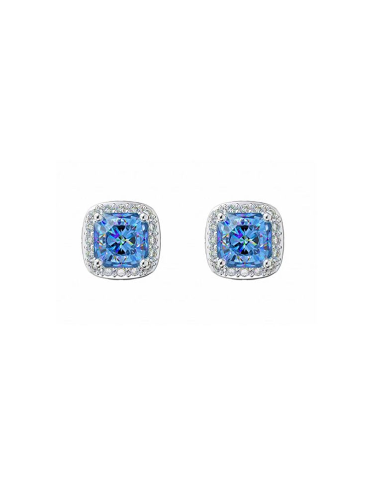 Blue Zircon Magnetic Earrings Set Square No Piercing-2