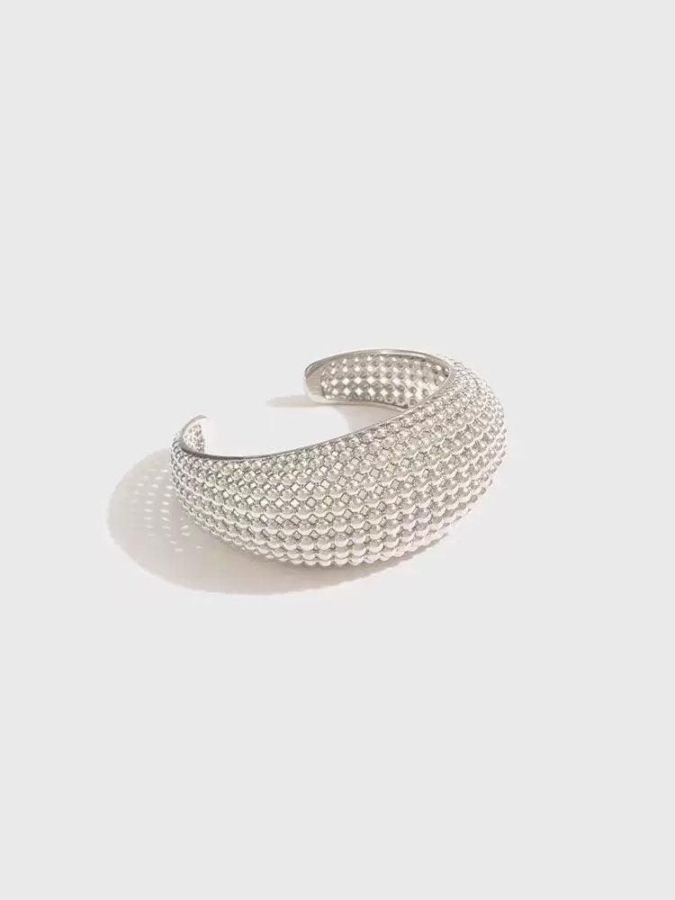 Bold Polka Dot Statement Bangle – Silver Plated Fashion Bracelet