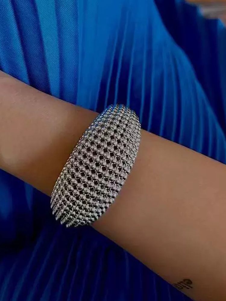 Bold Polka Dot Statement Bangle – Silver Plated Fashion Bracelet