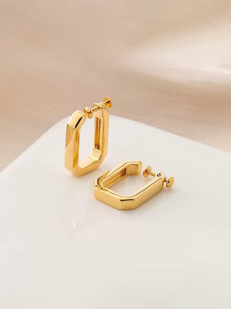 Bold Square Statement Clip-On Earrings – Gold Plated Non-Pierced Screw Back Clip-On Earrings