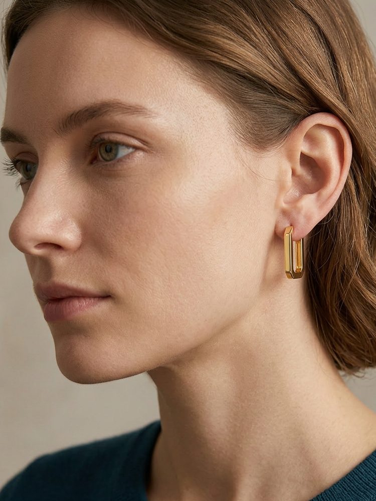 Bold Square Statement Clip-On Earrings – Gold Plated Non-Pierced Screw Back Clip-On Earrings