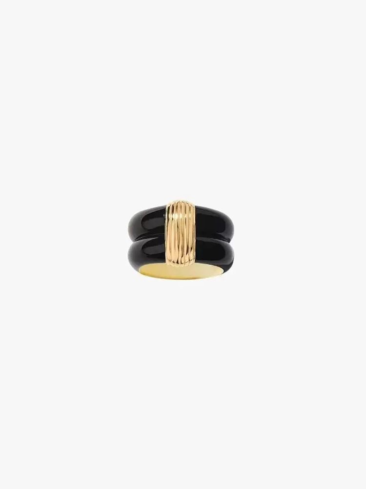 Bold Wide Ring Black Gold & Green Gold Italian Style