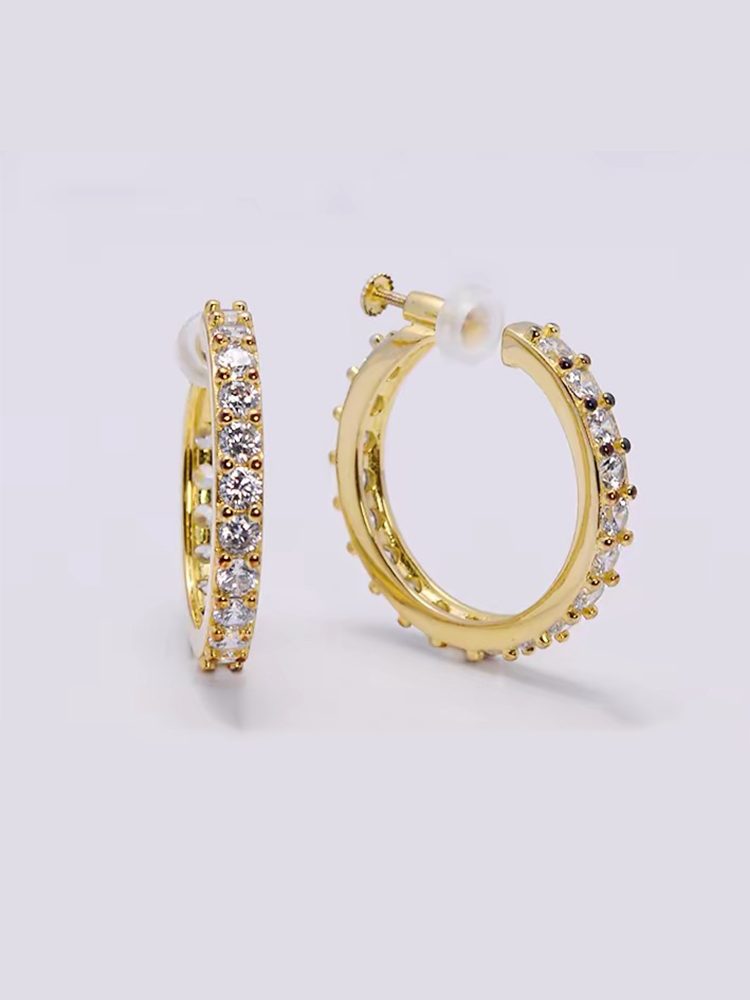 Classic Zircon Mini Hoop Clip-On Earrings Screw Back Clip-On Earrings