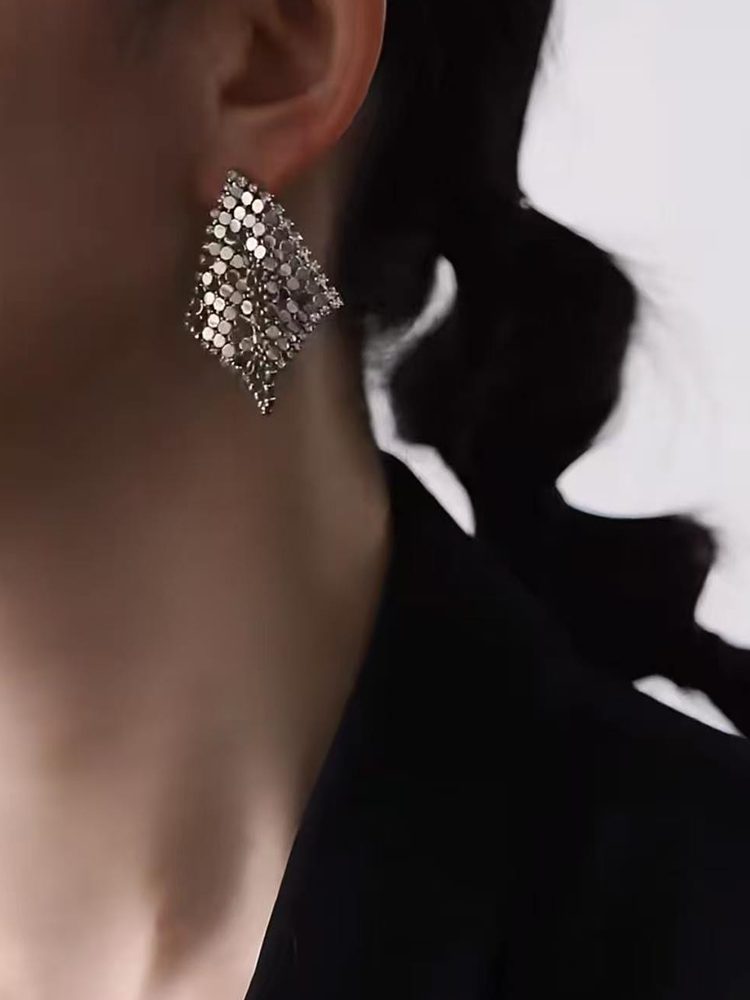 Clip on / Stud Stainless Steel Mini Scarf Earrings – Square Bandana Style Dangle Tassel
