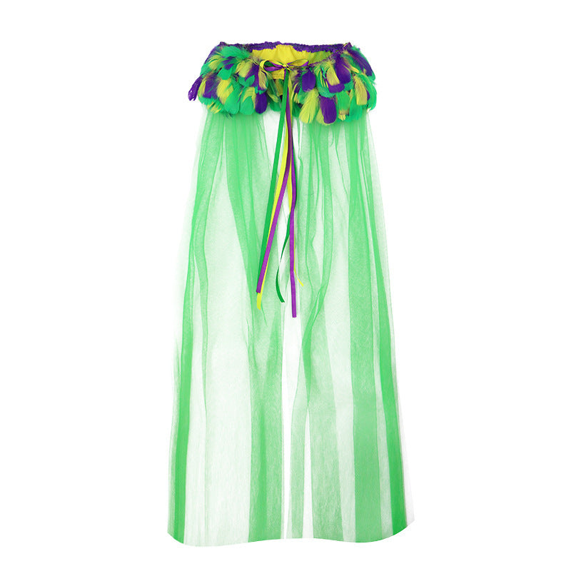 Clothing three-color feather suit, half-face mask, accessories, shawl, cosplay costume props for World Cup Carnival