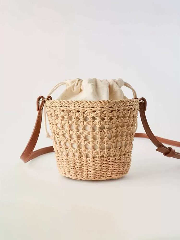 Coastal Riviera Straw Drawstring Bucket Bag