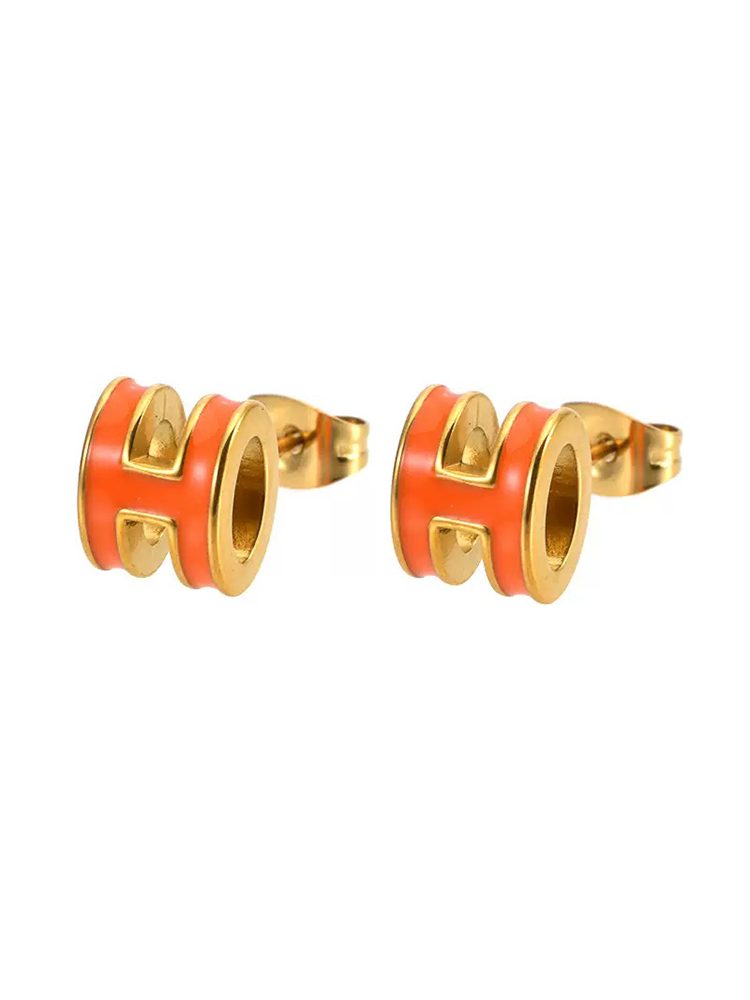 Colorful Enamel Letter Stainless Steel Earrings Stud H