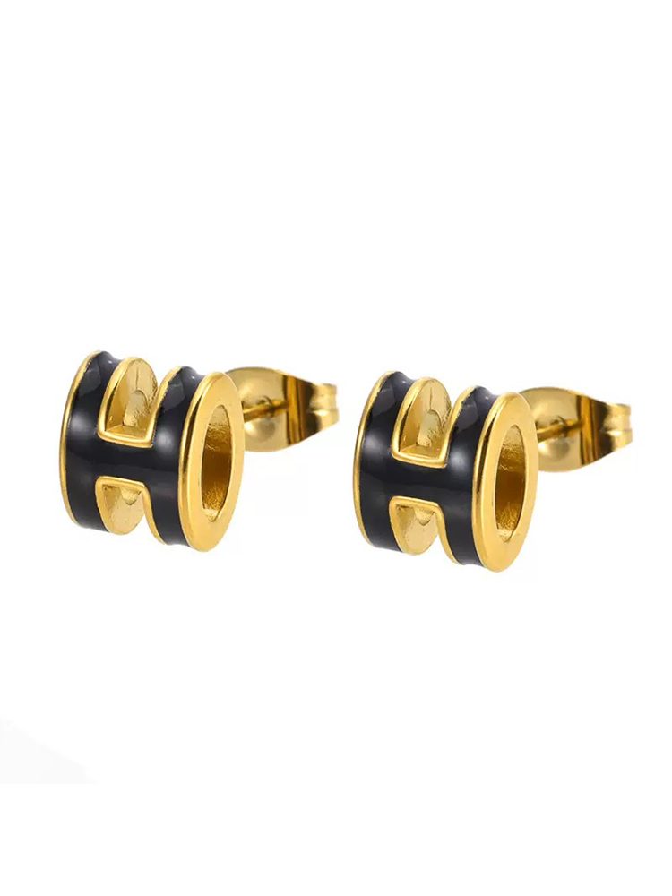 Colorful Enamel Letter Stainless Steel Earrings Stud H