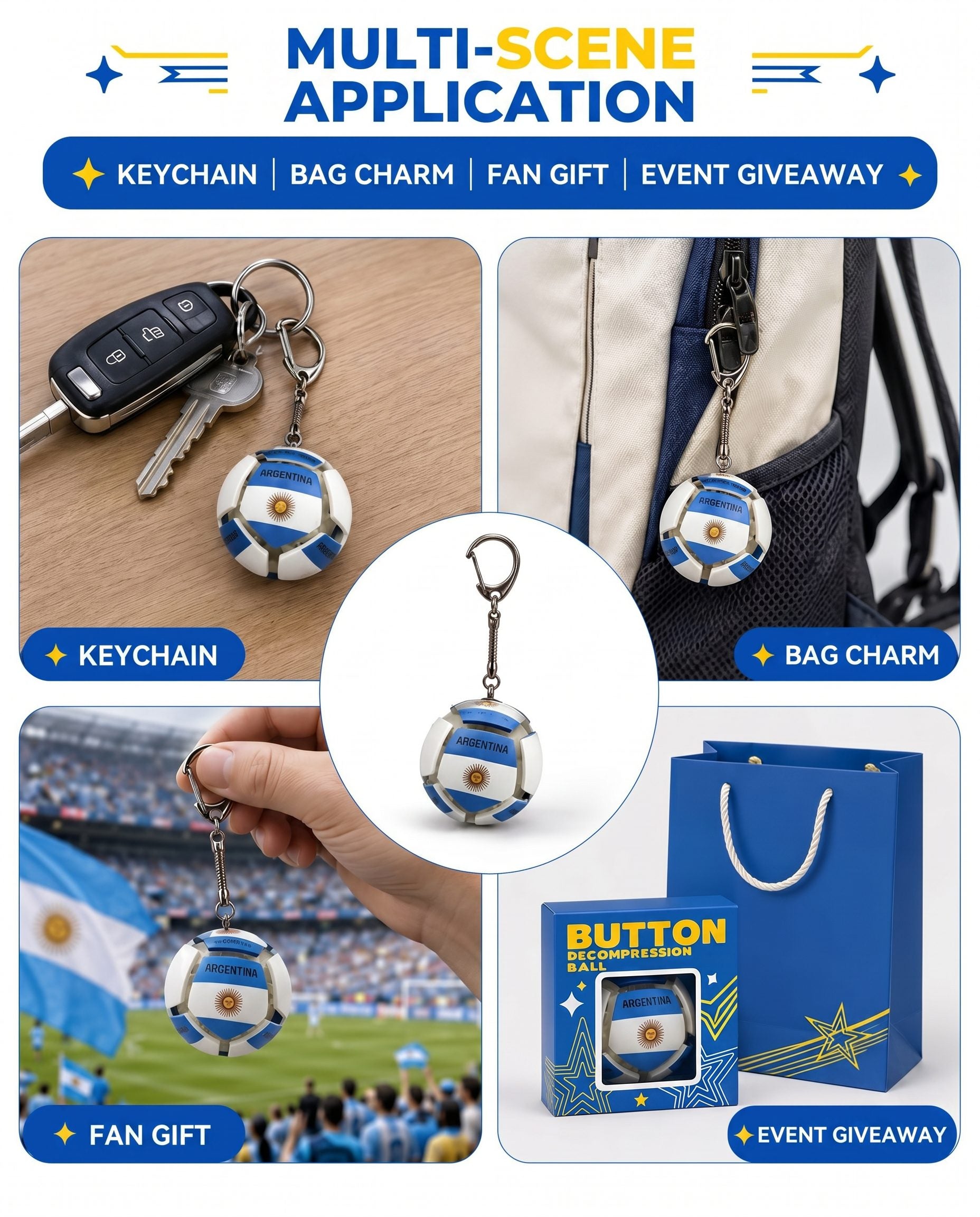 Creative assembled football-shaped toy, international competition stress-relief gadget, keychain integrated pendant football