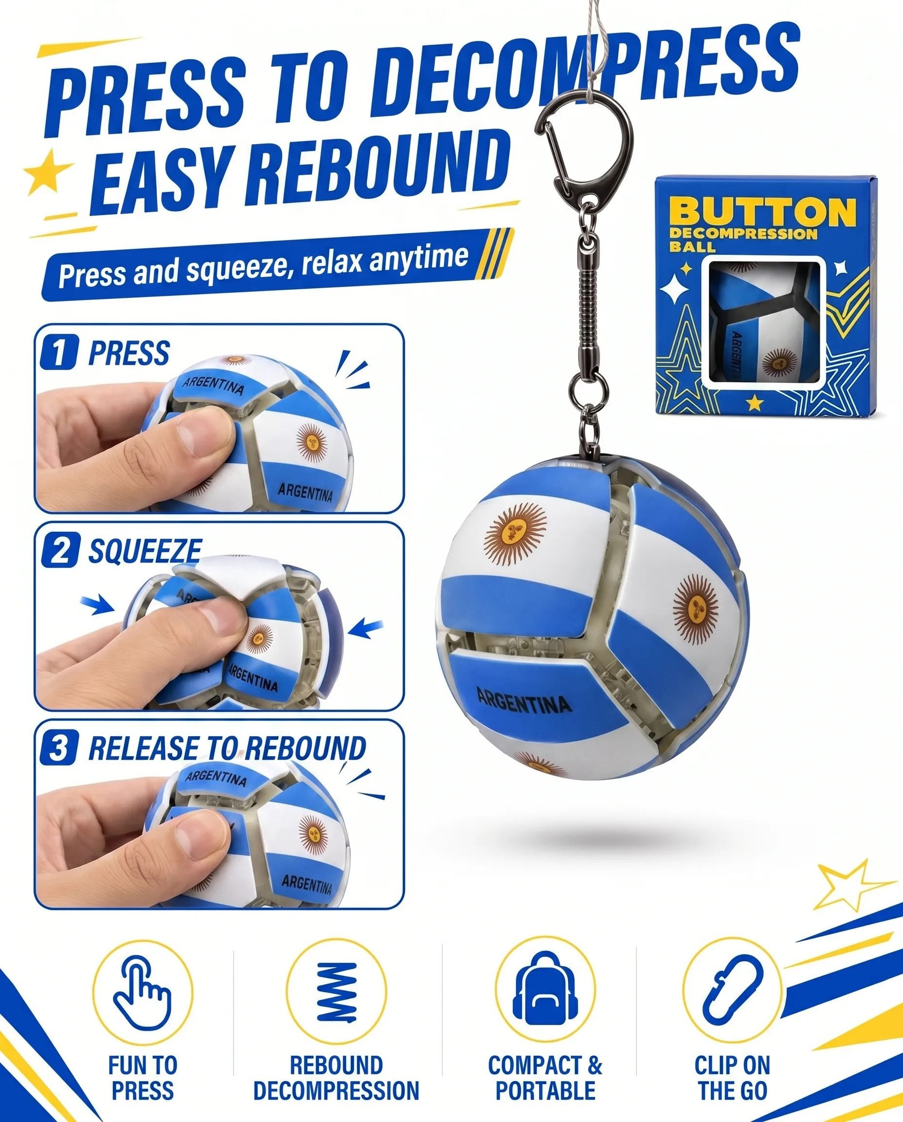 Creative assembled football-shaped toy, international competition stress-relief gadget, keychain integrated pendant football