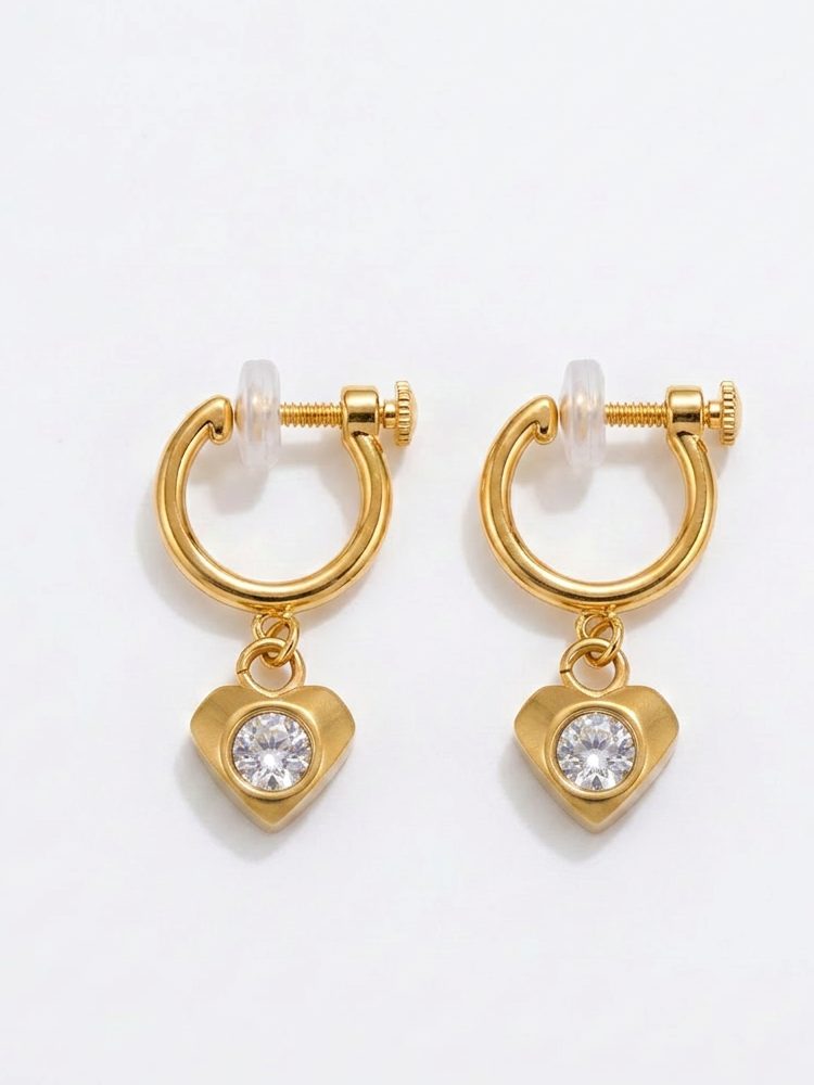 Crystal Heart Sun Clip-On Earrings – Silver Plated Non-Pierced Screw Back Clip-On Earrings