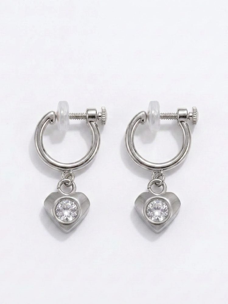 Crystal Heart Sun Clip-On Earrings – Silver Plated Non-Pierced Screw Back Clip-On Earrings