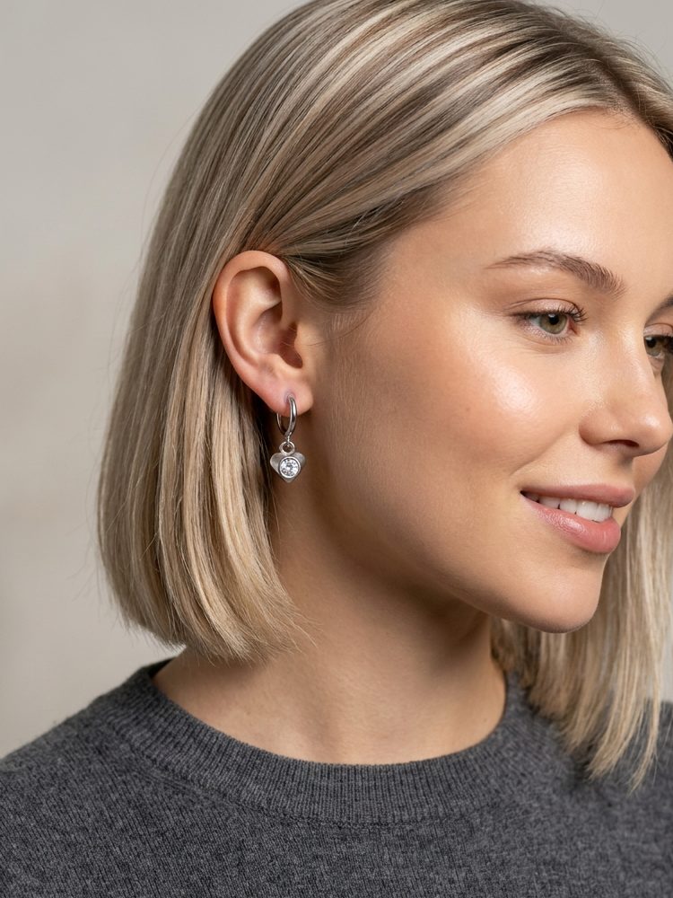 Crystal Heart Sun Clip-On Earrings – Silver Plated Non-Pierced Screw Back Clip-On Earrings