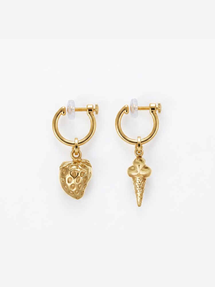 Crystal Strawberry Ice Cream Clip-On Earrings – Silver Plated Non-Pierced Screw Back Clip-On Earrings