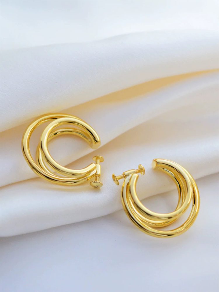 Elegant Spiral Clip-On Earrings – 18K Gold Plated Non-Pierced Earrings Comfortable Everyday Wear