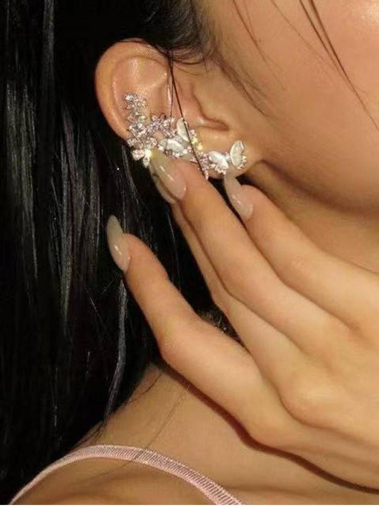 Floral Zircon Ear Cuff and Clip-On Earrings (Non-Pierced)