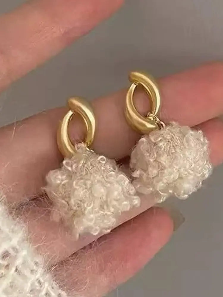 Fluffy Cloud Pom Earrings Girl Women | 18K Gold Plated - view 2