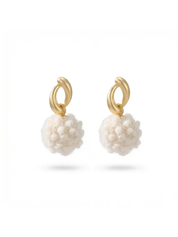Fluffy Cloud Pom Earrings Girl Women | 18K Gold Plated - view 3