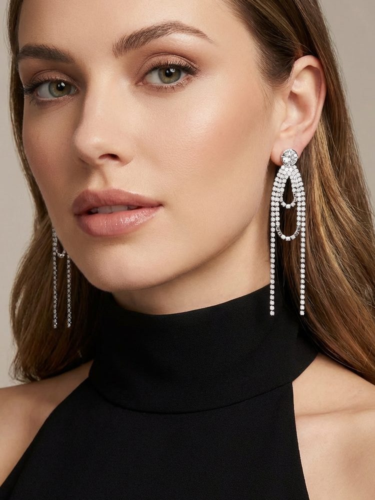 Fringed zircon stud earrings daily 97mm